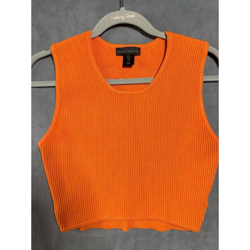 HOUSE OF HARLOW 1960 Knit Crop Top Orange L Sleeveless Retro Designer Luxury